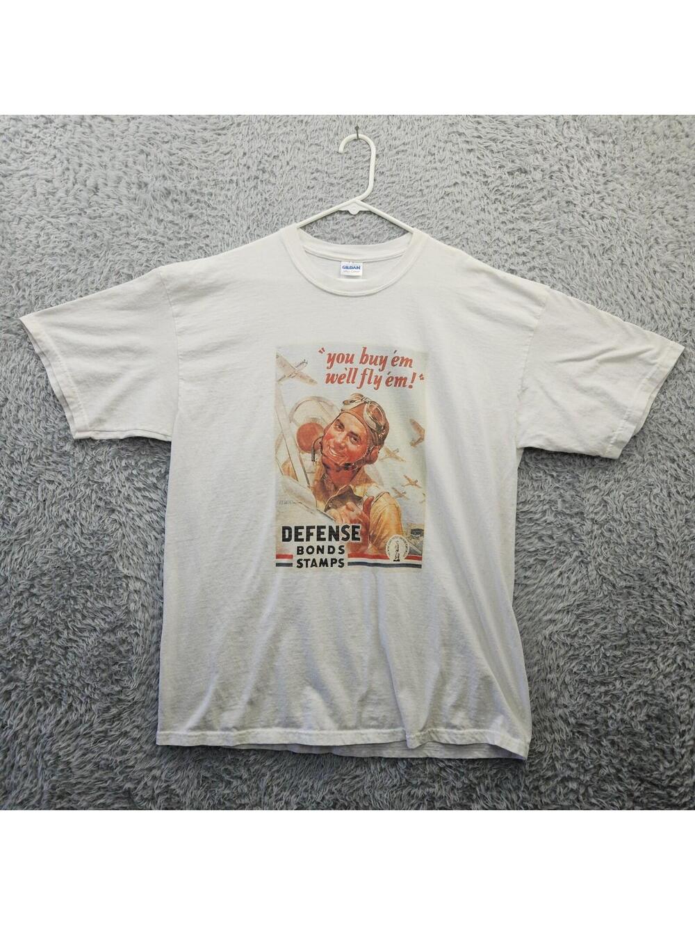 Vintage WWII Propaganda T Shirt 1990s Men XL Defense Bonds Airplane